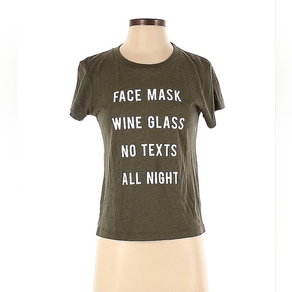 Wildfox "Face Mask Wine Glass No Texts" Graphic Tee – XS – Olive Green – EUC - Picture 2 of 3